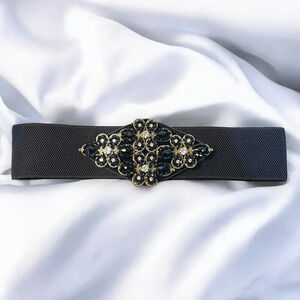 Vintage 1980s Beaded Elastic Statement Belt